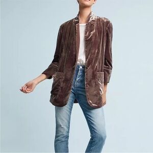 Anthropology Cartonnier Velvet like one button long sleeve blazer Jacket Small